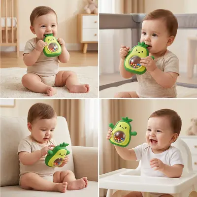 Yeni Model Avokado Çıngıraklı Diş Kaşıyıcı Dişe Duyarlı Gıda Sınıfı Bebek Silikon Diş Çıkartma Çubuğu Bebek Koruyucu Eldiven Çiğneme Oyuncağı - 5