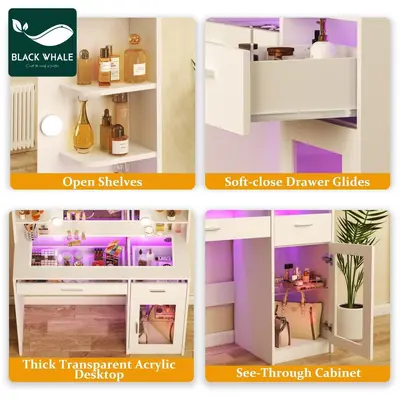 Modern Bedroom Makeup Vanity Table with Light Panel Multifunctional