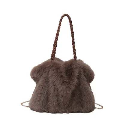 Women's Plush Bag, Faux Fox Fur Look Shoulder Crossbody Bag, Large Capacity Tote - 6