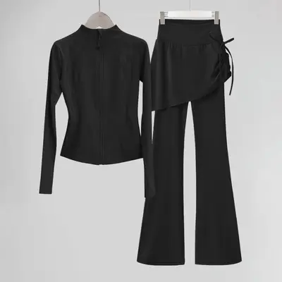 Kadın yoga ceketi, dik yaka slim fit, koşu ve fitness sporu takımı - 12