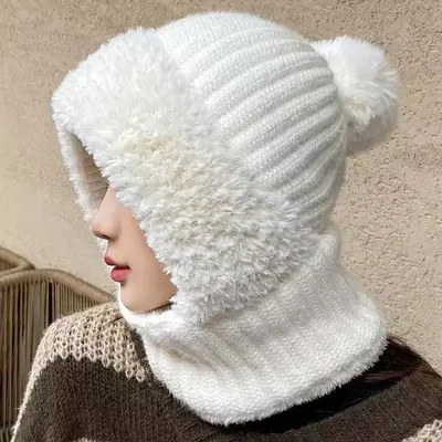 Cross-border Labelable Women's Hat Winter Warm Knitted Hat Scarf Mask Three-in-One Unisex Outdoor
