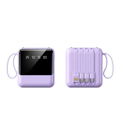 Cross-border Wholesale Power Bank 20000mAh Large Capacity Portable Mobile Charger with Built-in Cable Custom Logo