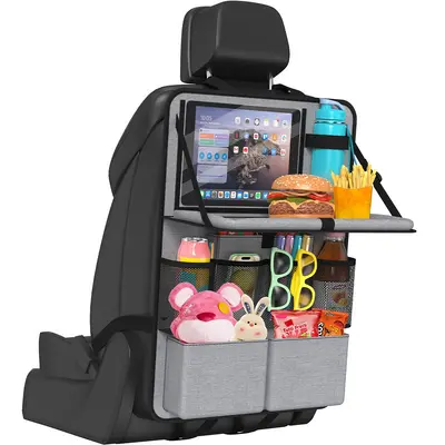 Car Seat Back Storage Bag, Multifunctional, Tablet Pocket, Anti-Kick Pad - 7