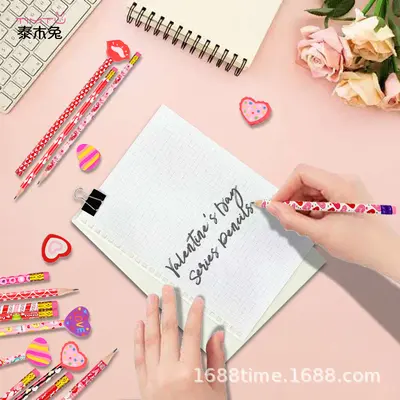 Cross-border Best-Selling Valentine's Day Pencil Wooden HB Pencils for Students, Stamps, Rulers, Sticky Note Pads, School Rewards