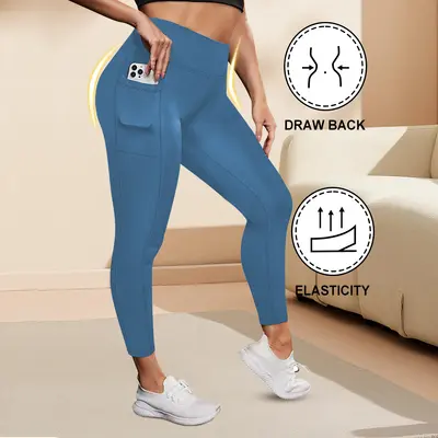 Cepli yüksek bel büyük beden yoga pantolonu, yüksek elastikiyet, kalça kaldırıcı - 9