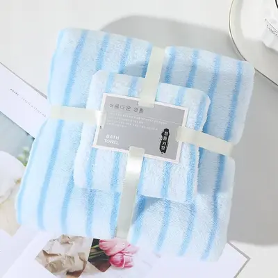 Banyo havlusu seti, mercan kadife, çizgili, emici - 13