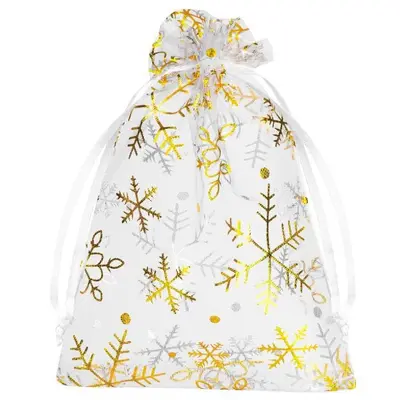 Christmas Snowflake Drawstring Organza Candy Bags