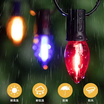 7.6 m Colorful LED Outdoor Christmas String Lights, Plastic