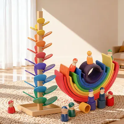 Grenzüberschreitende Holzdekorationen Regenbogen-Musikbaum Kinder Lernspielzeug Baby Wegmontage Bausteine Frühförderung kleine Geschenke - 3