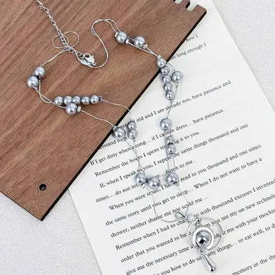 Pearl necklace with detachable chain, stackable design, high quality - 8