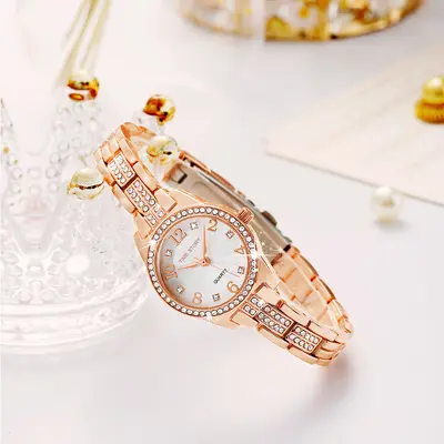 Women's quartz watch, rhinestone-inlaid, waterproof