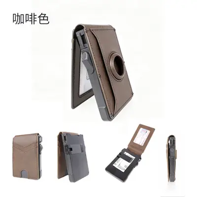 RFID Blocking Men's Genuine Leather Card Holder with Metal Pop-Up Mechanism