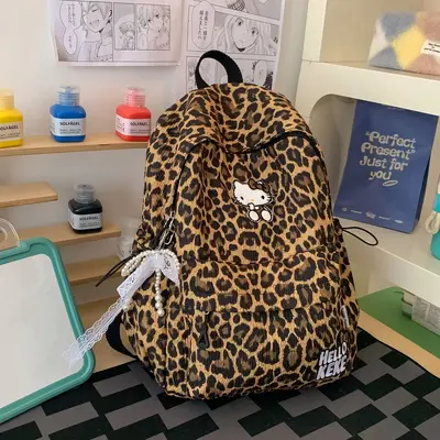 Cross-border ins casual minimalist leopard print double shoulder backpack women's junior and senior high school student travel backpack large capacity school bag - 10