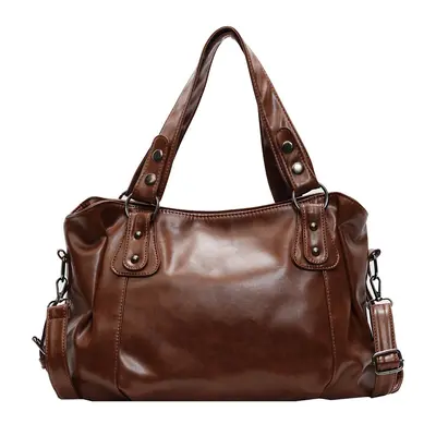 European and American retro solid color PU large capacity bag, cross-border commuting women's handbag, factory bulk supply, can be labeled and shipped on behalf of others.