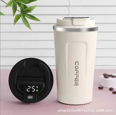 Cross-border stainless steel thermos cup, double-wall vacuum flip-top coffee mug, smart temperature indicator, high-end dual-car water cup - 13