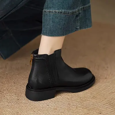 D9970 Kadın Retro Kısa Bot, Yuvarlak Burun, 3,5 cm Topuk Chelsea