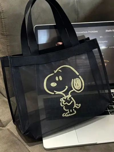 Snoopy Ağ Kumaş Taşınabilir Büyük Kapasiteli Şeffaf Ağ Basit Tasarım Günlük Çıkışlar Alışveriş Eşyaları İçin