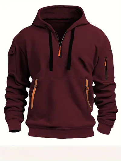 Sınır ötesi ihracat Avrupa boyutu ilkbahar ve sonbahar erkek sweatshirt kapüşonlu fermuarlı çok cepli kazak erkek spor günlük ceket - 12