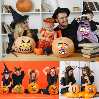 Cadılar Bayramı Balkabağı Yüz Sticker Seti, Hayalet Dekorasyon Çıkartmaları