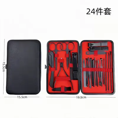 24-piece nail care set, black and red complete manicure pedicure kit