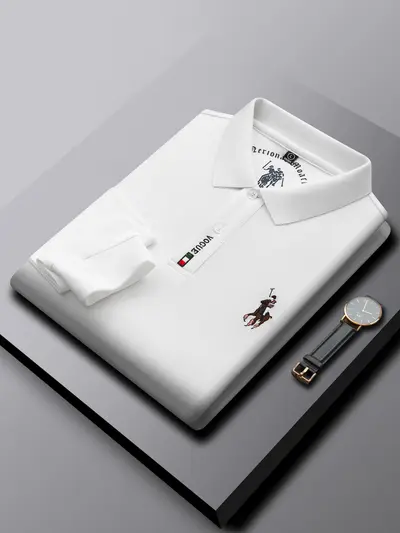 Men's Long Sleeve Pure Cotton Embroidered Polo Shirt