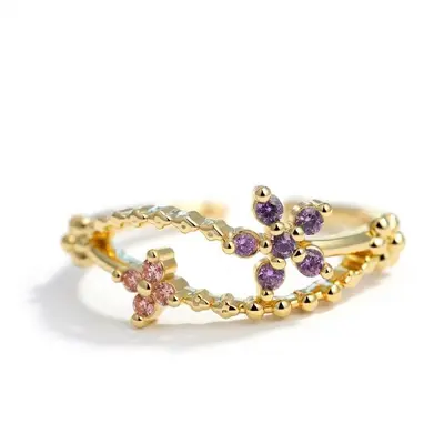 Cross-border best-selling INS style zircon-studded adjustable lively ring for women sweet and lovely floral elegant ring - 10