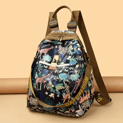 Women's Canvas Backpack, Large Capacity, Printed, Travel - 10