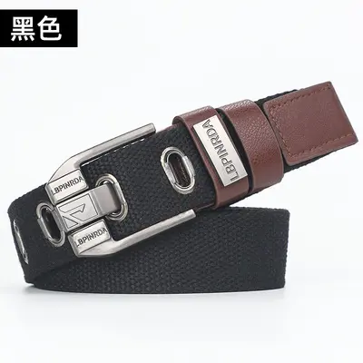 Canvas belt with pin buckle for men, student fashion youth style versatile denim belt, military training extended fabric belt for women