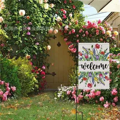 Cross-border Outdoor Garden Flagpole Metal American Yard Double-Sided National Flag Linen Garden Flag Independence Day Decoration