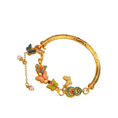 Gold Half Bangle, Butterfly Pearl, Design Jewelry
