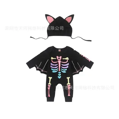 Newborn Halloween Bat Romper with Hooded Skeleton Costume