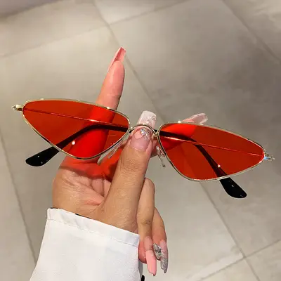 Triangle Small Frame Metal Sunglasses, Ocean Lens Style