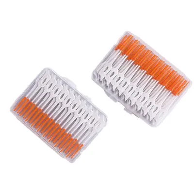 Interdental-Zahnbürste für Zahnorthopädie, weiches Silikon-Zahnstocher-Bürstchen, orange, blau, grün, 20/40 Silikon-Zahnstocher