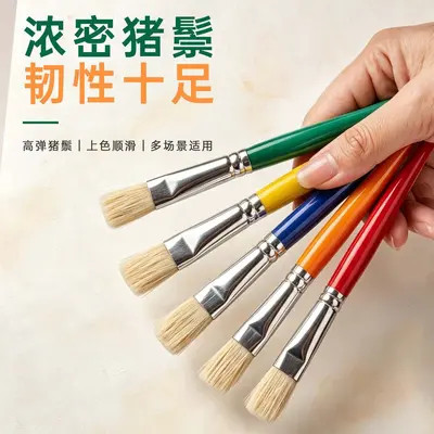 10-piece pig bristle brush set with plastic handles for art and drawing