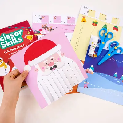 Christmas Paper Cutting Set for Ages 4-6, Fine Motor Skills Cut-and-Paste Book - 3