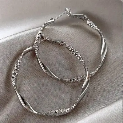 Silver needle C-shaped geometric earrings, elegant design - 7
