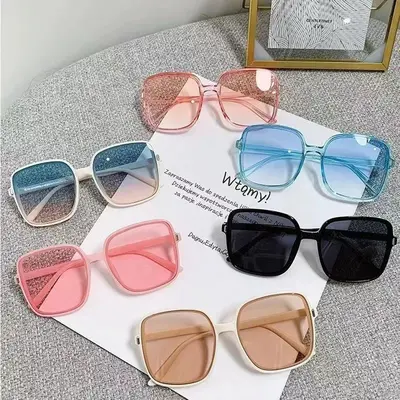 Women's Square Oversized Gradient Sunglasses with Metal Studs, UV Protection - 5