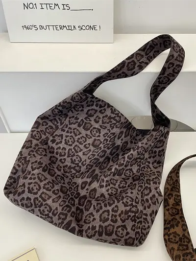 59172 Suede Leopard Print Tote Bag, High-Capacity Single-Shoulder Bag - 6