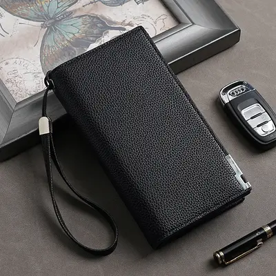 Men's Long Wallet with Zipper and Multiple Card Slots, Multifunctional - 1