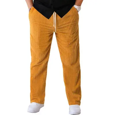 New Autumn Winter Fleece Gray Corduroy Casual Pants Retro Tapered Loose Straight-Leg Trousers