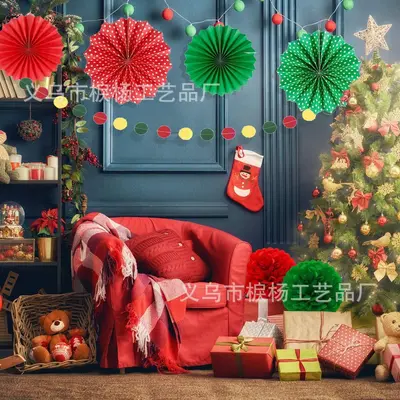 Christmas Decoration Set with Honeycomb Balls, Paper Fans and Flowers
