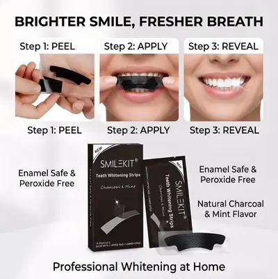 Bamboo Charcoal Teeth Whitening Strips, Gentle Formula - 3