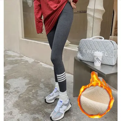 Graue Damen-Leggings mit vier Streifen, lange Sporthose - 11