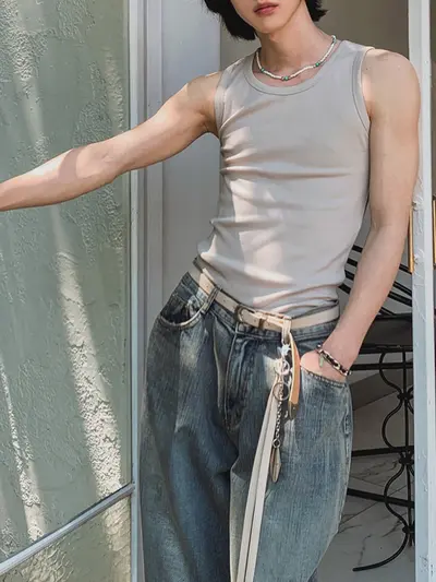 MYQ Men's Summer Thin Sleeveless Round Neck Sports Vest