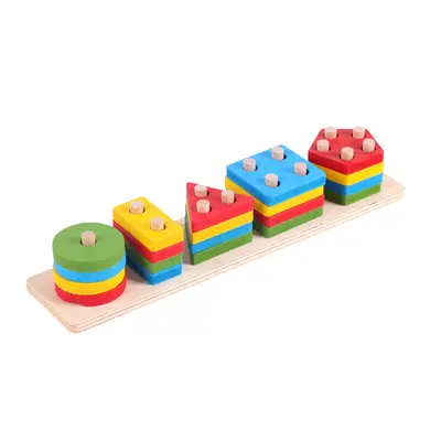 Montessori Five-Column Geometric Shape Matching 3D Wooden Puzzle - 6