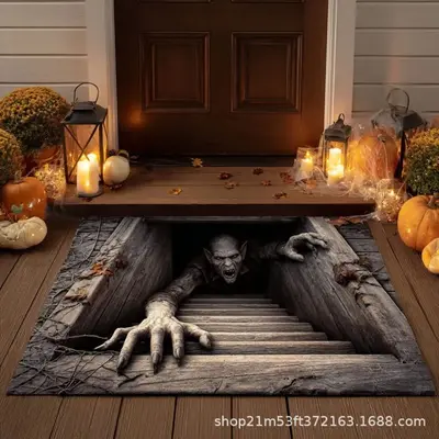 Halloween 3D Clown-Schädel Türmatte, Horror-Teppich für den Eingang - 7
