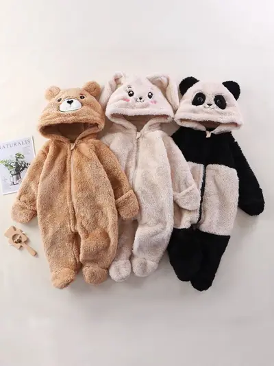 Bebek Ev Tulumu, Sonbahar ve Kış, Sevimli Panda Tavşan Ayı Desenli Peluş Tulum