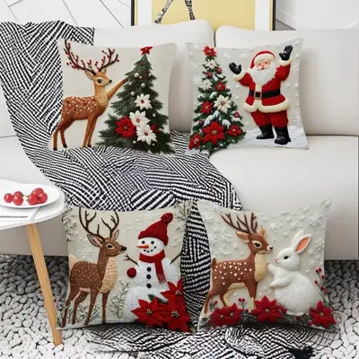 Keten Karikatür Desenli Noel Yastık Kılıfı Sofa Kırlent Kılıfı