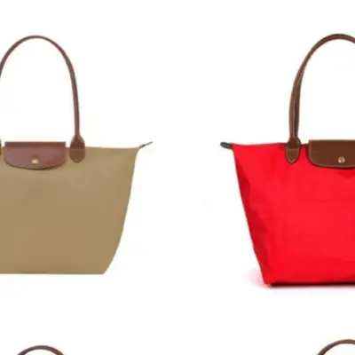 Genuine Leather Tote Bag with Foldable Nylon Handbag for Women - 5