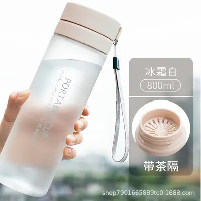 Water cup with tea strainer, summer high-grade simple student mug, portable for men, high-temperature resistant sports outdoor plastic cup